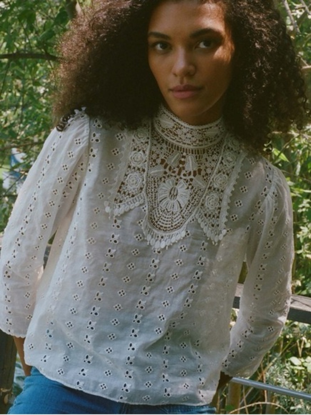 Doen Essie Top White Eyelet Lace Organic Cotton Blouse Size M